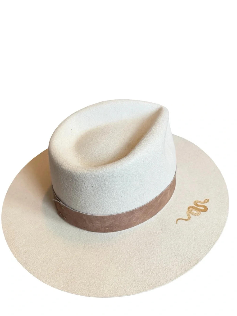 Gigi Pip Miller Fedora Hat Ivory Custom Gold Snake Graphic Luxury Size 61 XL